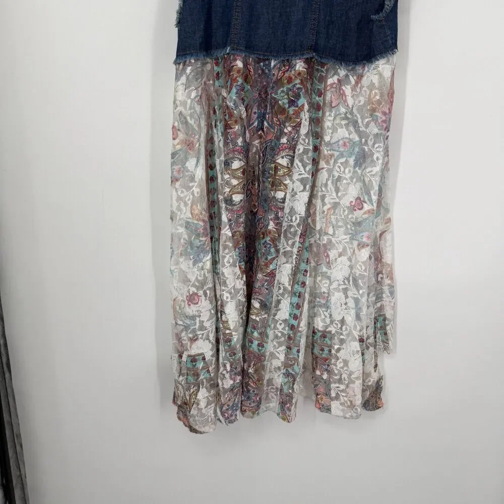 Origami Denim White Lace Vest Cardigan Duster Boho Western Fairy Women Size S/M